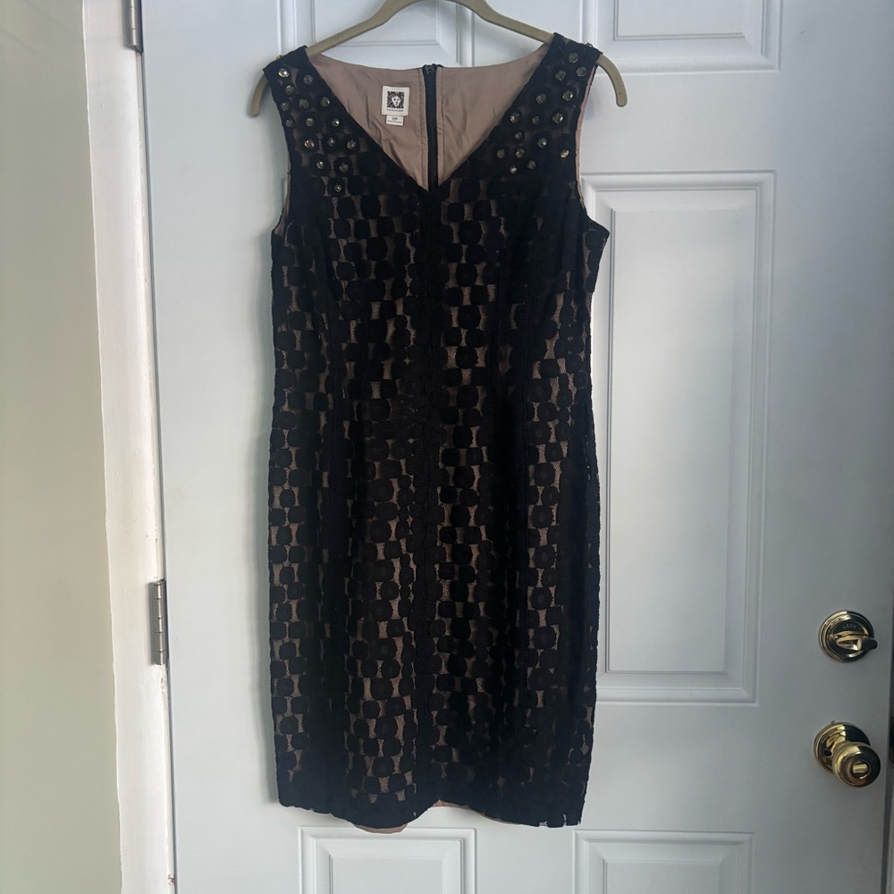 NWT Anne Klein Elegant Black Lace Sleeveless Dress, Size 12 Petite